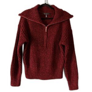 White House Black Market Half-Zip Boucle red sweater size medium